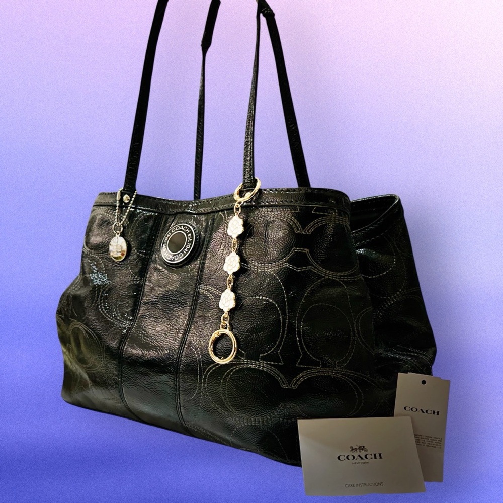 Vintage style COACH soho shoulder bag kisslock Black Leather Tote handbag - Picture 7 of 17